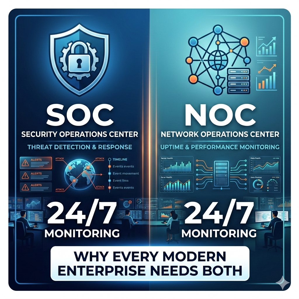 SOC vs NOC: Why Every Modern Enterprise Needs 24/7 Security & Network Monitoring Blog Thumbnail